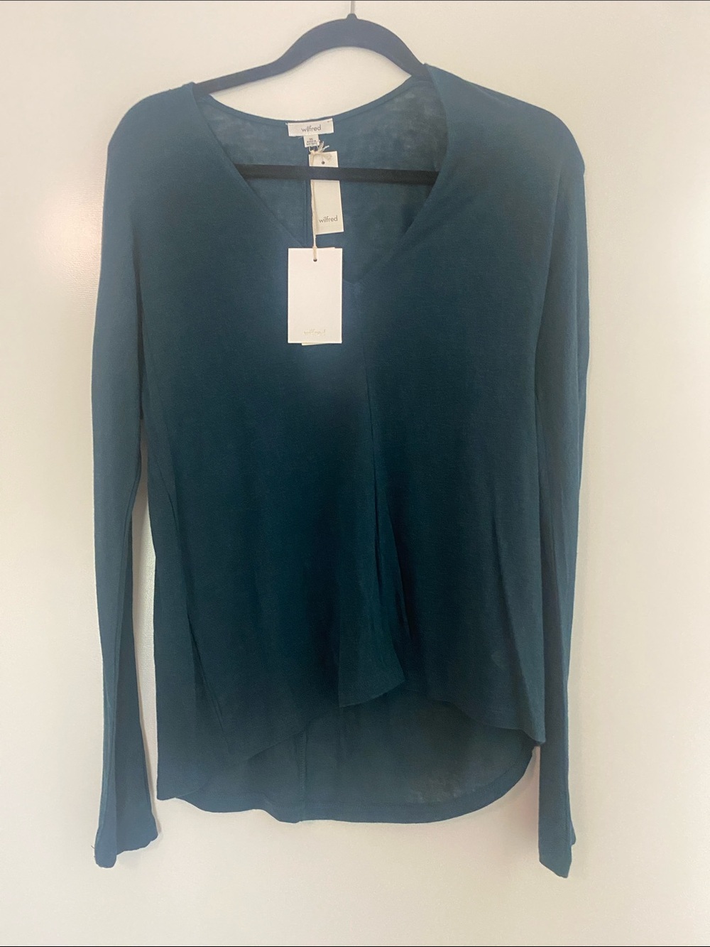 Wilfred Teal Long-Sleeve V-Neck Top, super light for summer parties